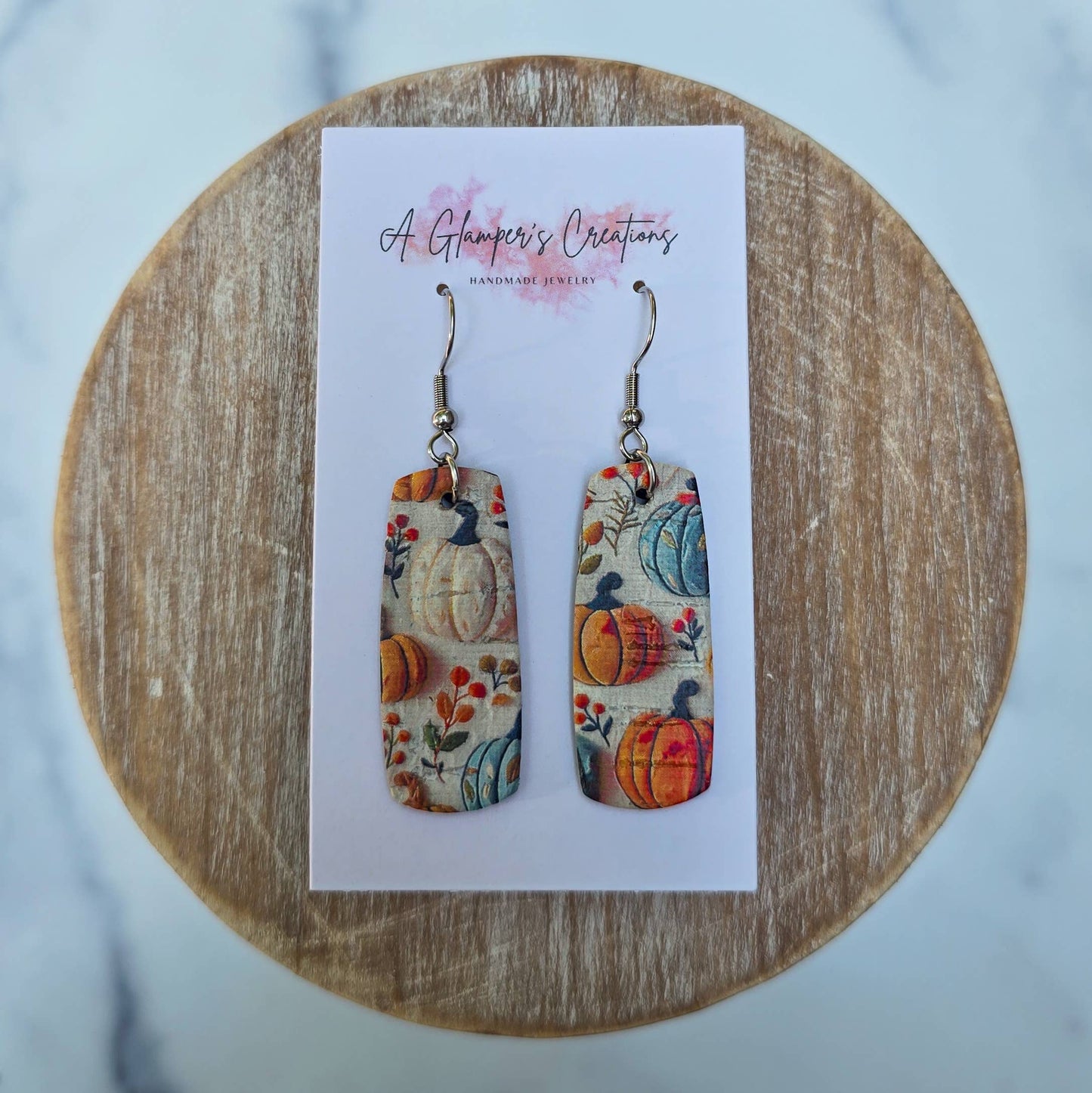 Pumpkins Fall Mini Bar Leather Earrings