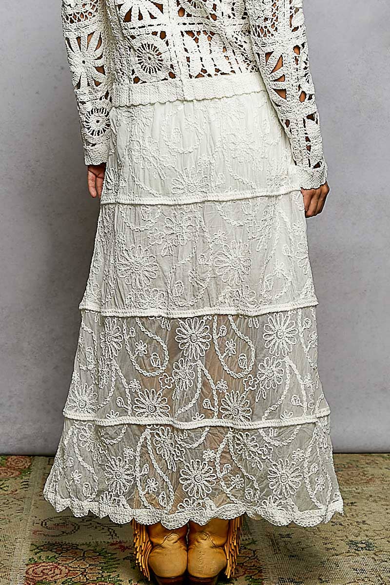 Crochet Floral Embroidery Lining Roomy Fit Skirt