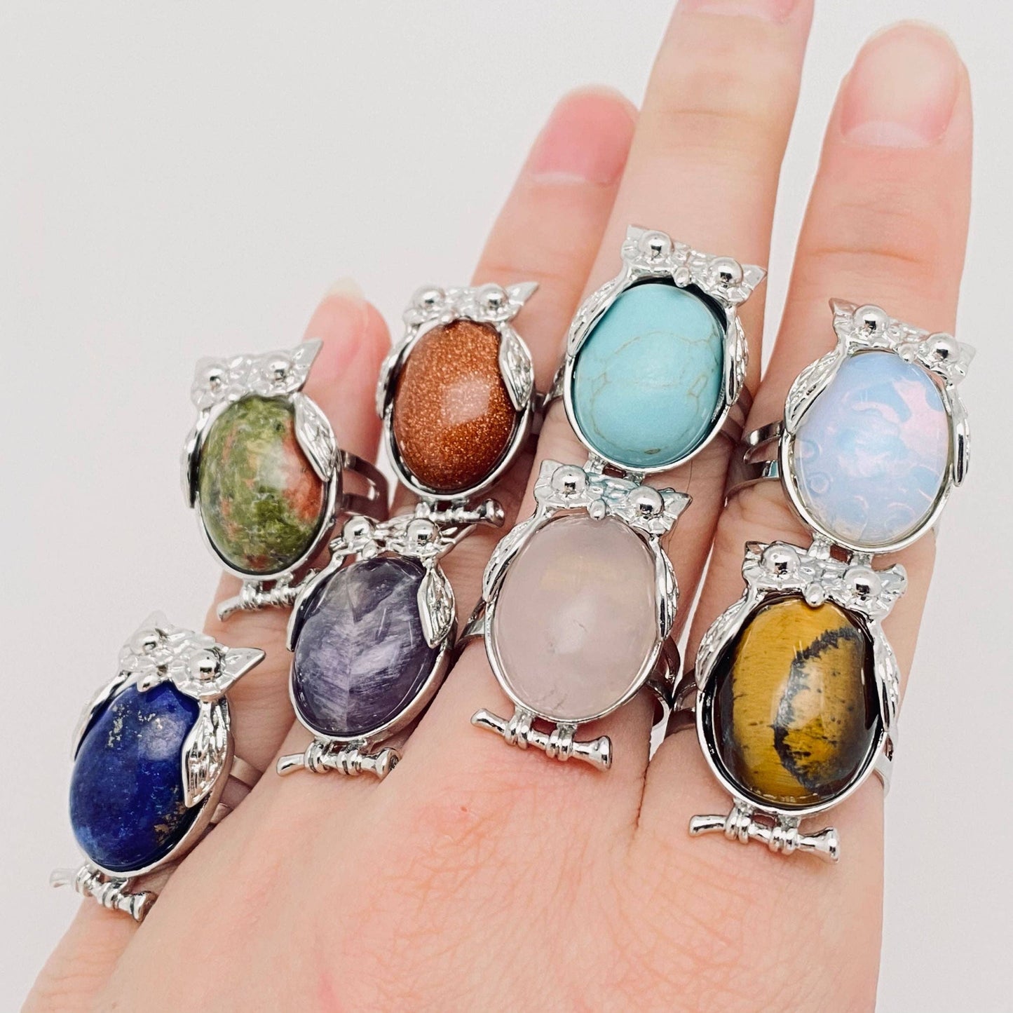 Natural Stone Owl Ring Opening Adjustable: Lapis lazuli / opening adjustable