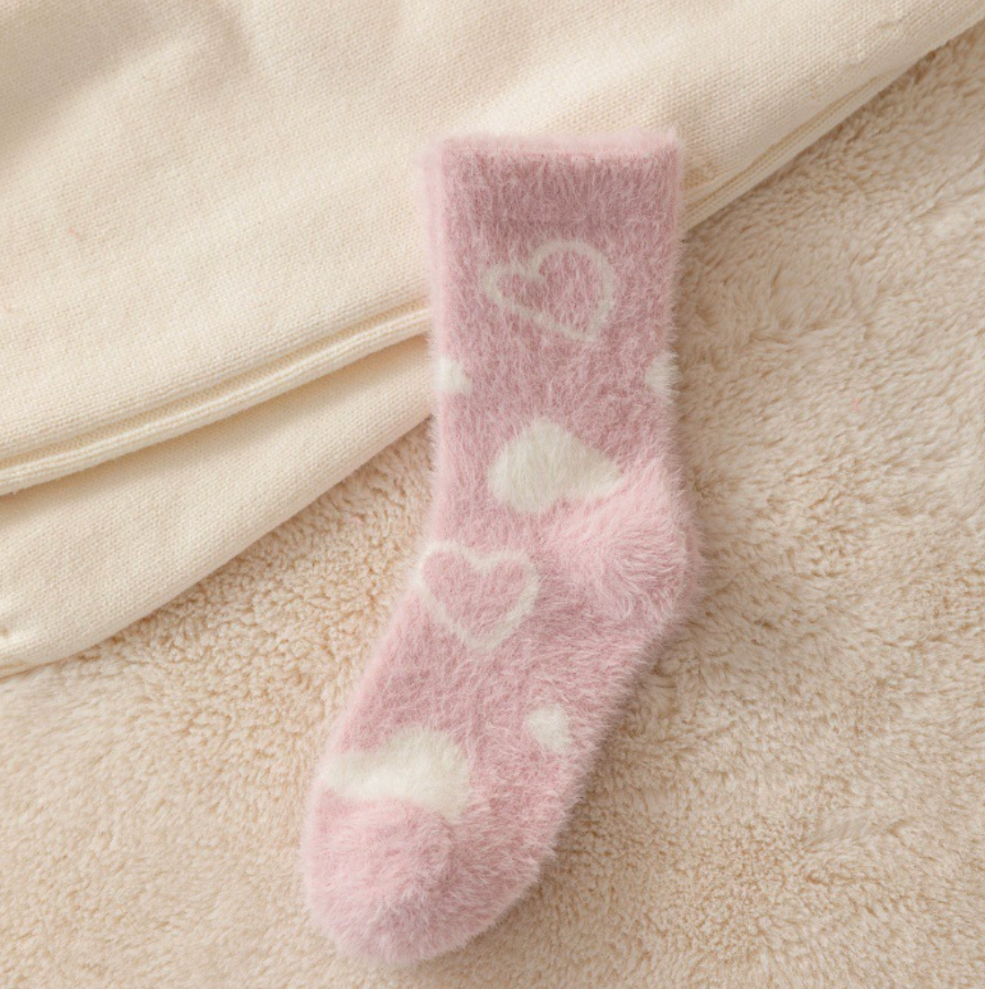 Fuzzy Pink Heart Lounge Socks
