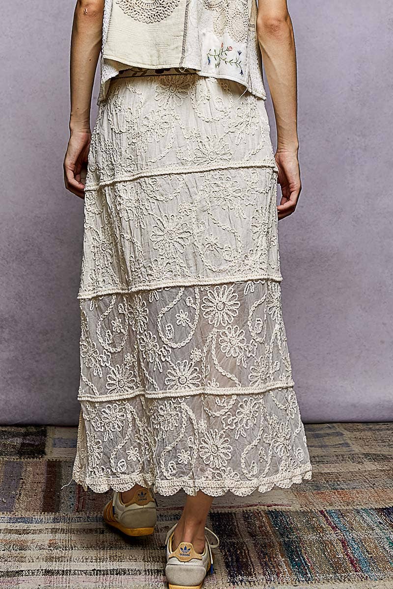 Crochet Floral Embroidery Lining Roomy Fit Skirt