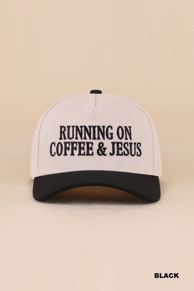 Running On Coffee and Jesus Two Tone Cotton Hat: COW