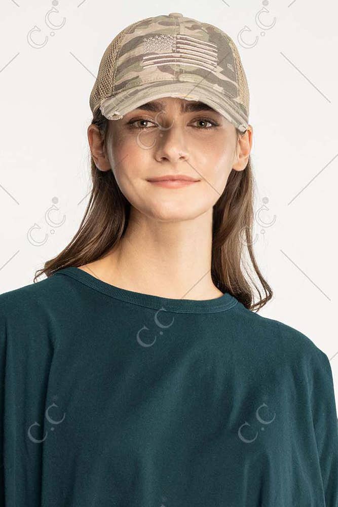 C.C American Flag Embroidery Camo Baseball Hat