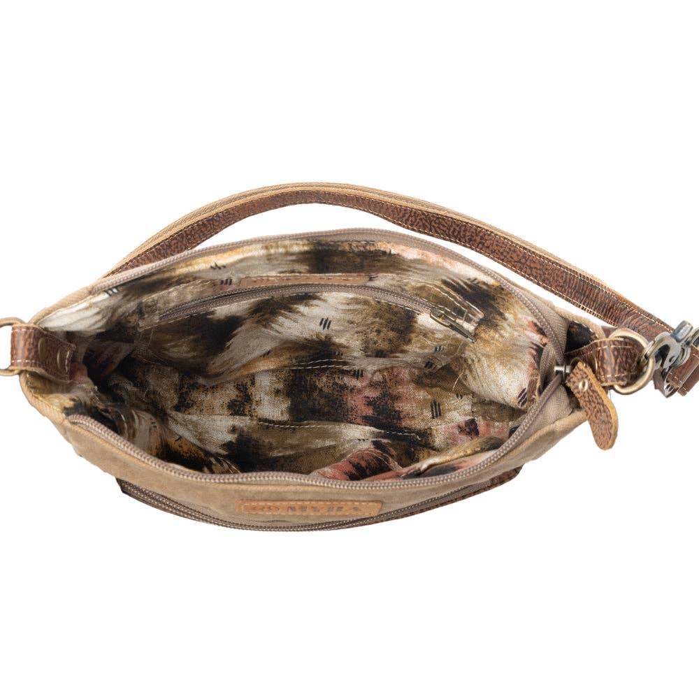 Crestbloom Vintage Crossbody Bag for Women in olive with print detail