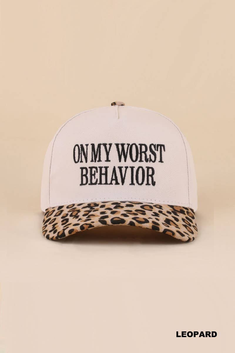 On My Worst Behavior Two Tone Canvas Cotton Cap: BLACK