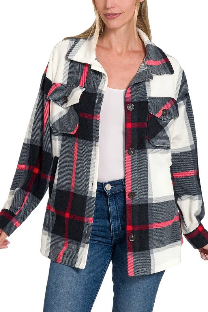Oversized Plaid Fleece Shacket