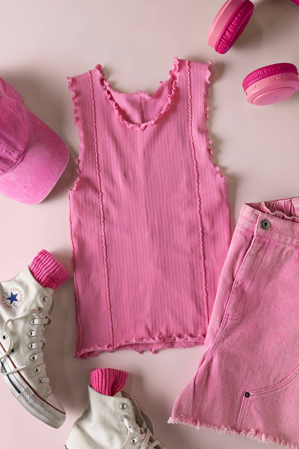 Lettuce Hem Casual Fitted Knit Tank Top