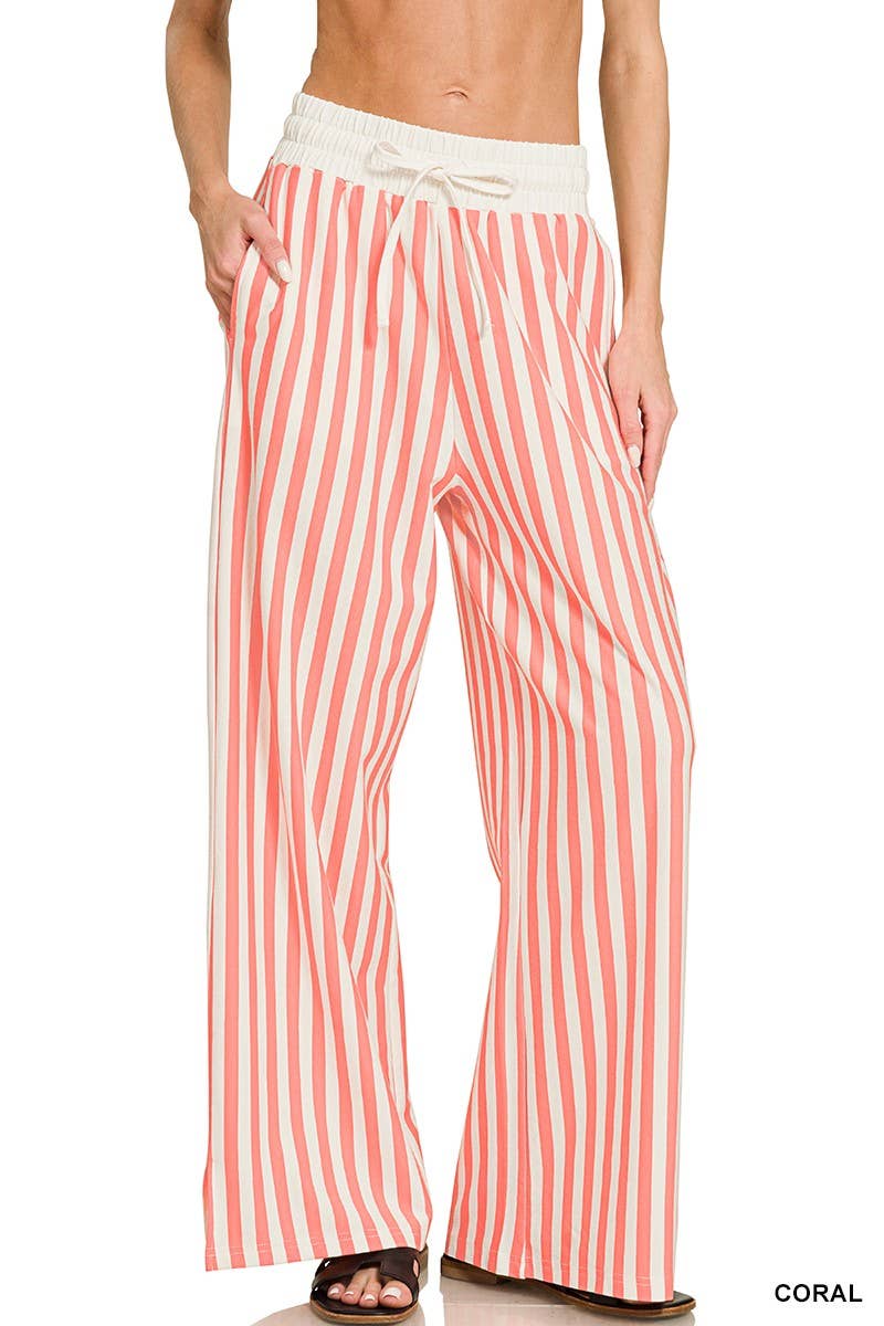 Vertical Striped Wide Leg Pants