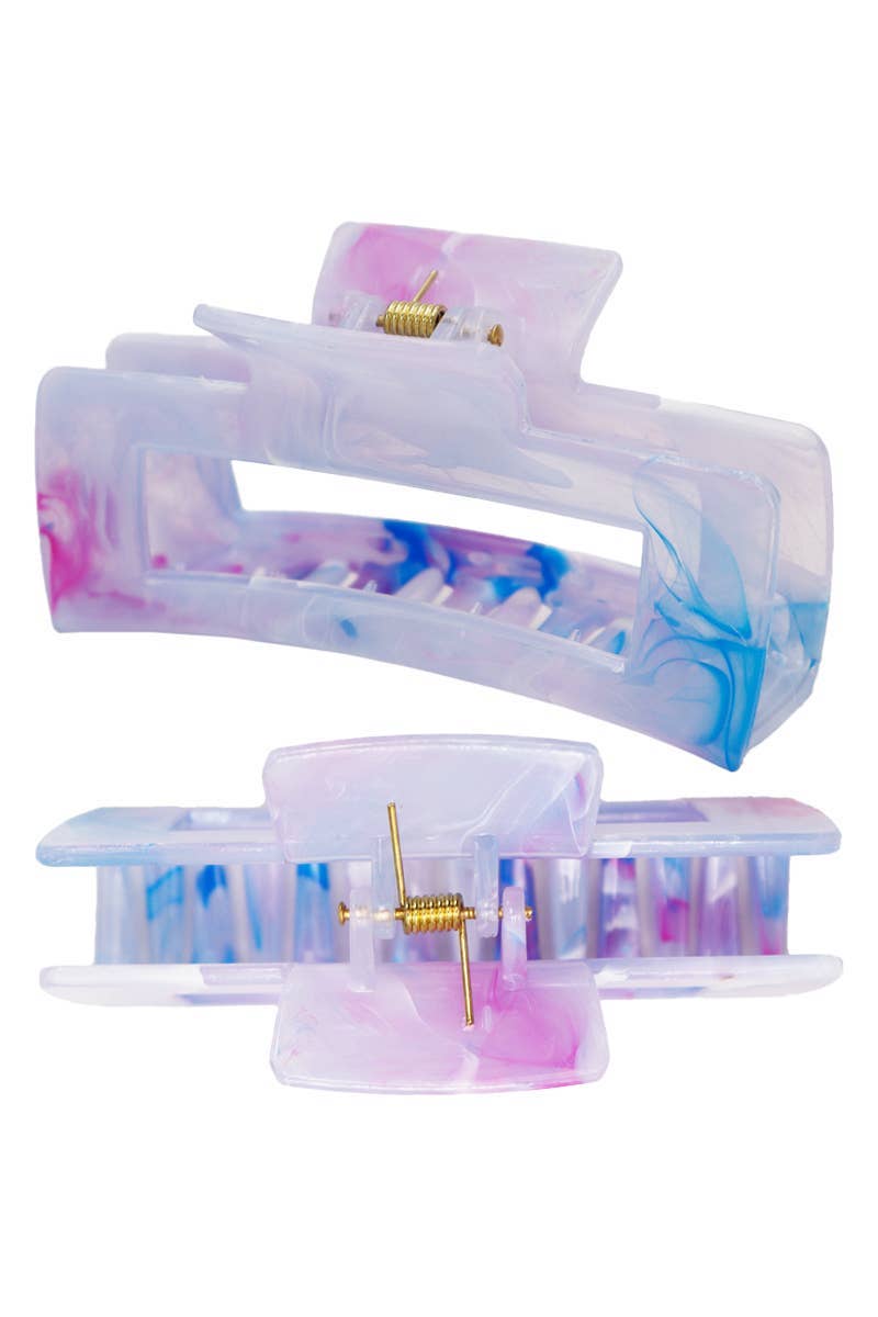Glossy Marble Tie Dye Wide Block Hair Claw Clip