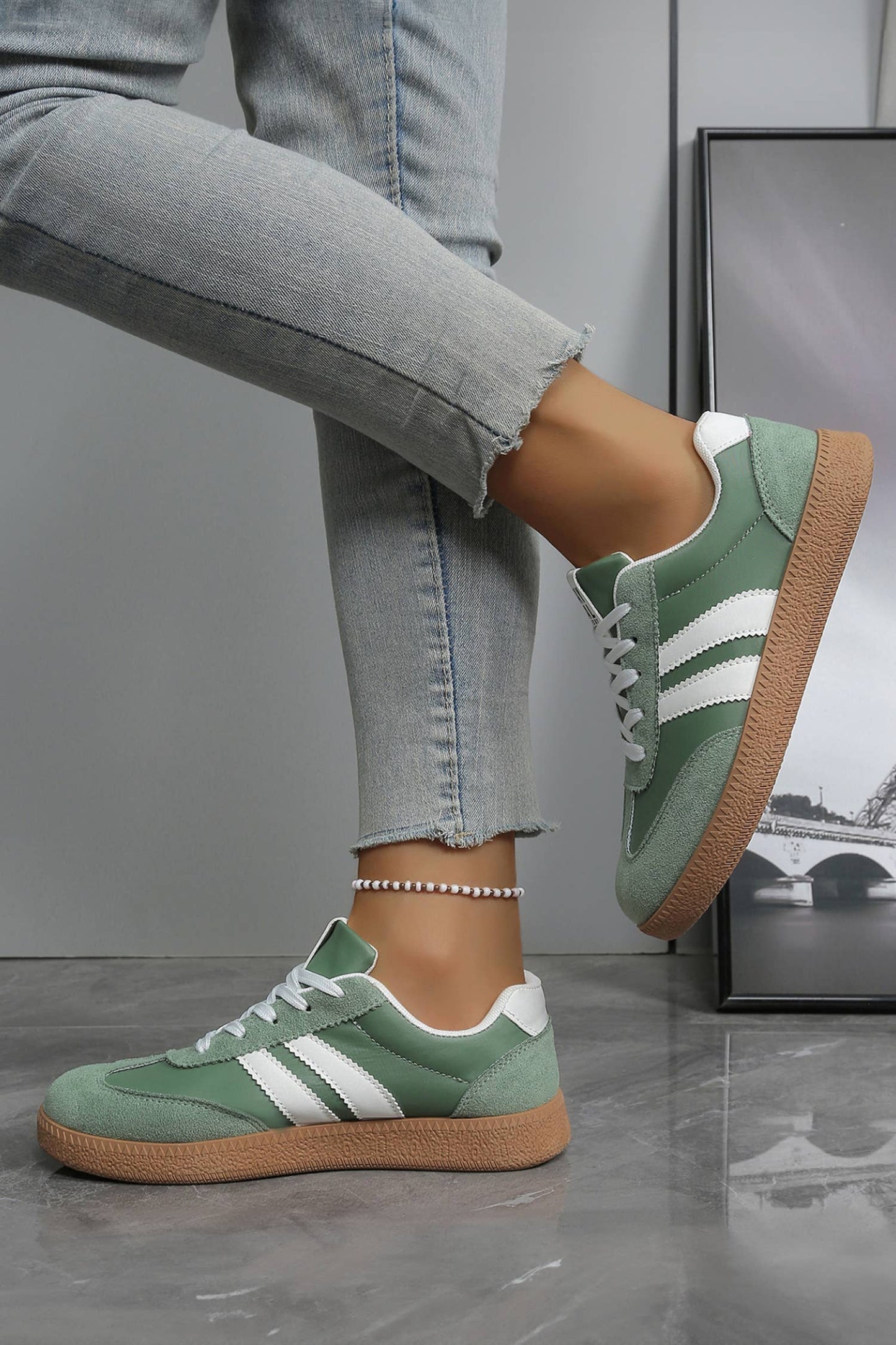 LDC Varsity Color Block Patchwork PU Leather Lace Up Shoes