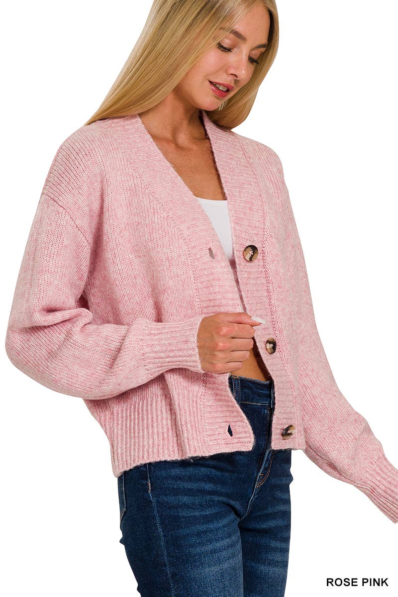 3 Button Front Sweater Cardigan Zenana: ROSE PINK