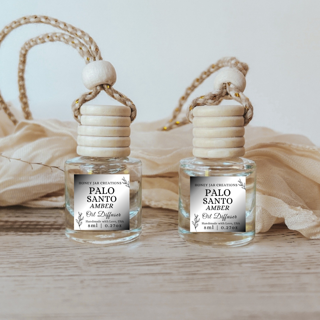 Hanging Car Diffuser | Palo Santo Amber | Made in USA: Round Bottle