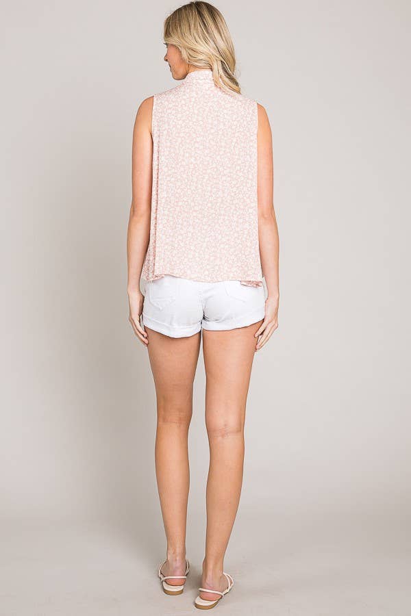 Ditsy Floral Button Up Sleeveless Ruffle Tiered Woven Shirt