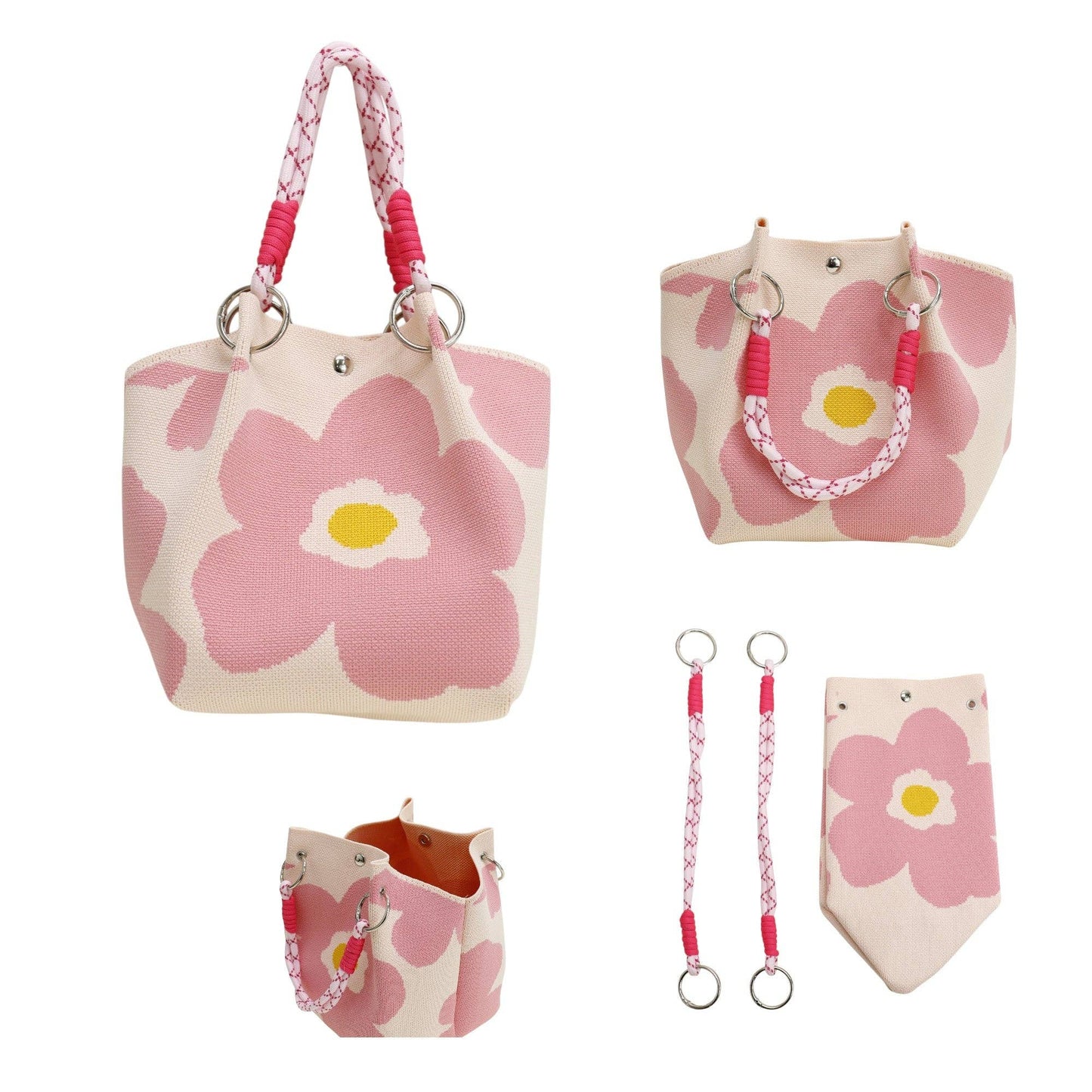 Flower Pattern Women's Knitted Bucket Bag