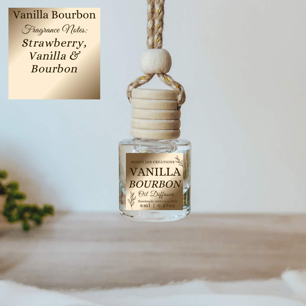 Hanging Car Diffuser | Vanilla Bourbon | Made in USA: Square Bottle