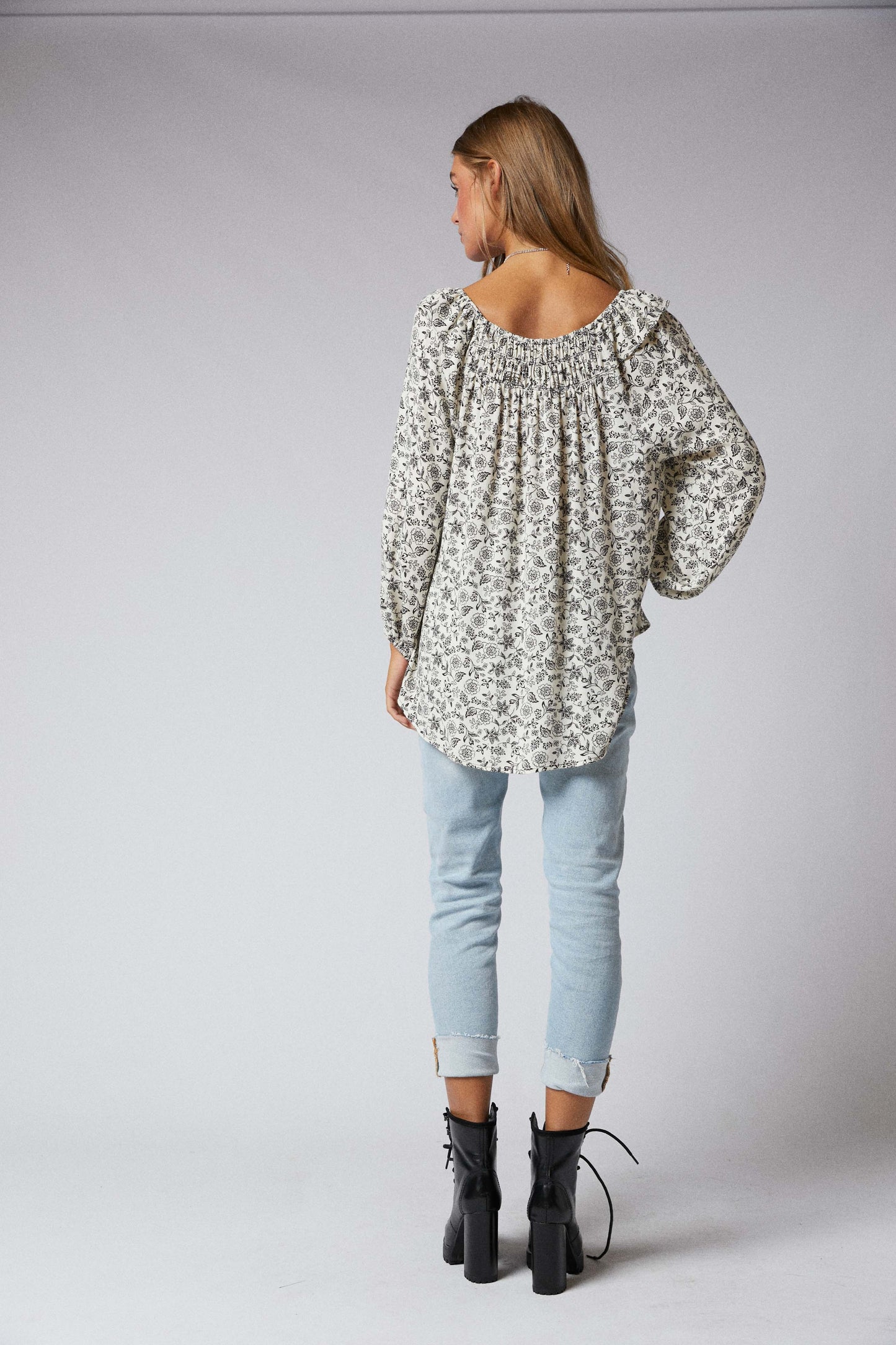 Ruffle Peasant Hi Low Top
