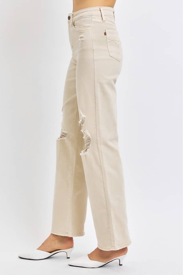 High waisted Garment Dyed Destroyed 90's Straight leg Judy Blue jeans