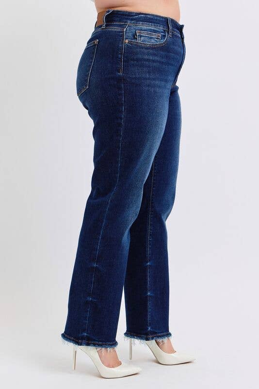 Judy Blue Mid Rise Straight Leg with Fray Hem - PLUS