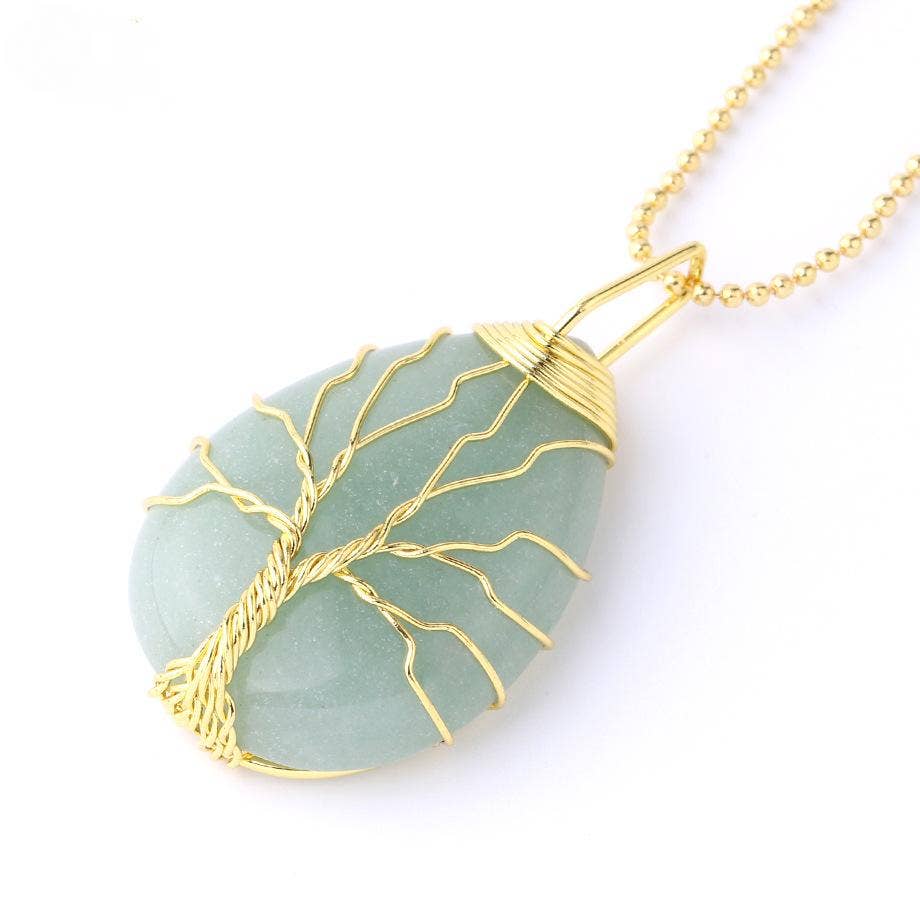 Natural Stone Winding Drop-shaped Crystal Pendant Necklace