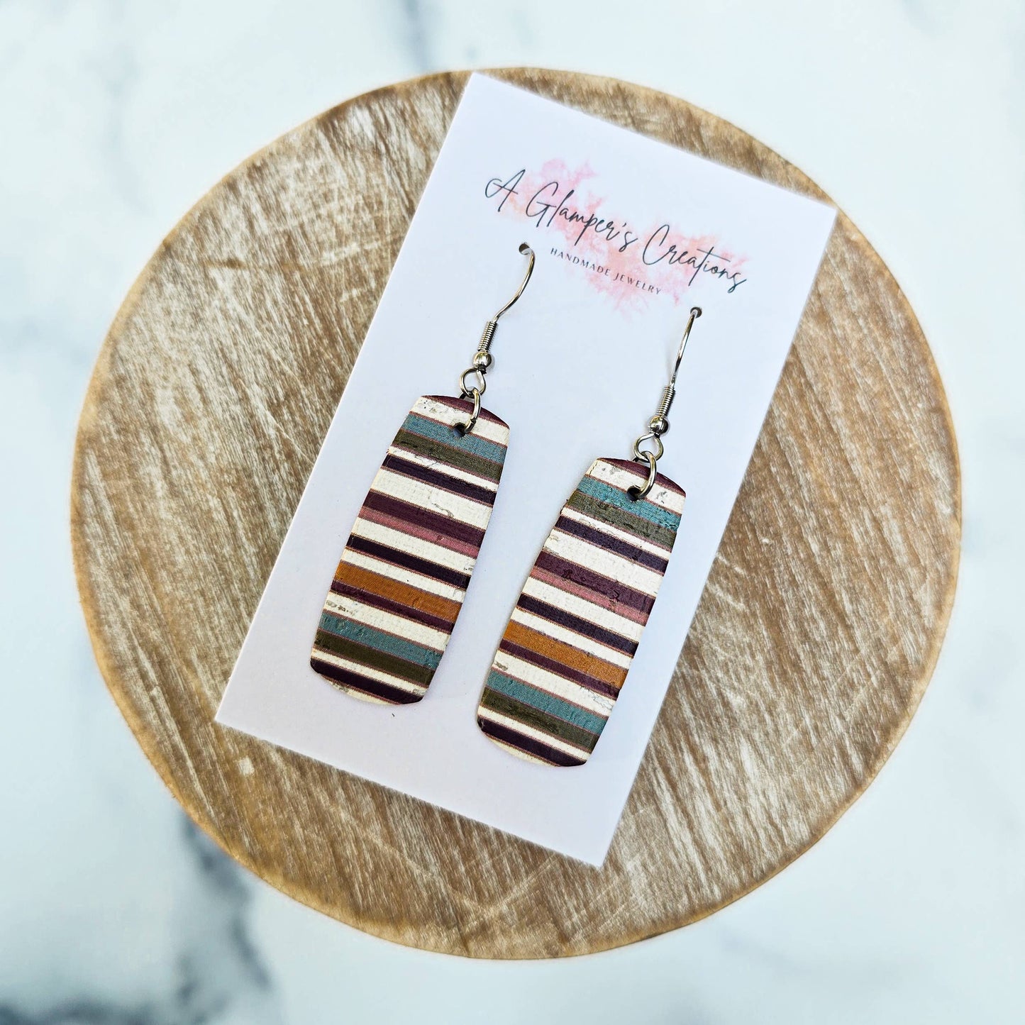 Fall Stripes Mini Bar Leather Earrings