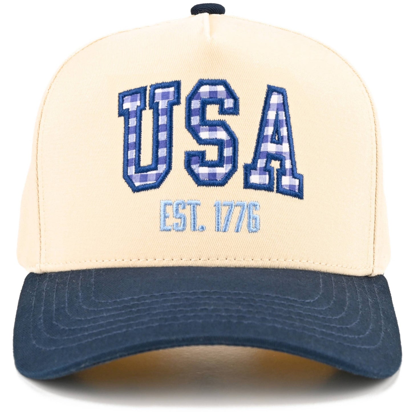 C.C Gingham Check USA EST 1776 Letter Two Tone Trucker Hat