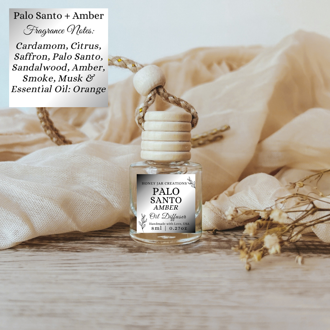 Hanging Car Diffuser | Palo Santo Amber | Made in USA: Round Bottle