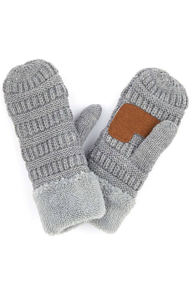 C.C Solid Color Knitted Mitten Gloves: Burgundy
