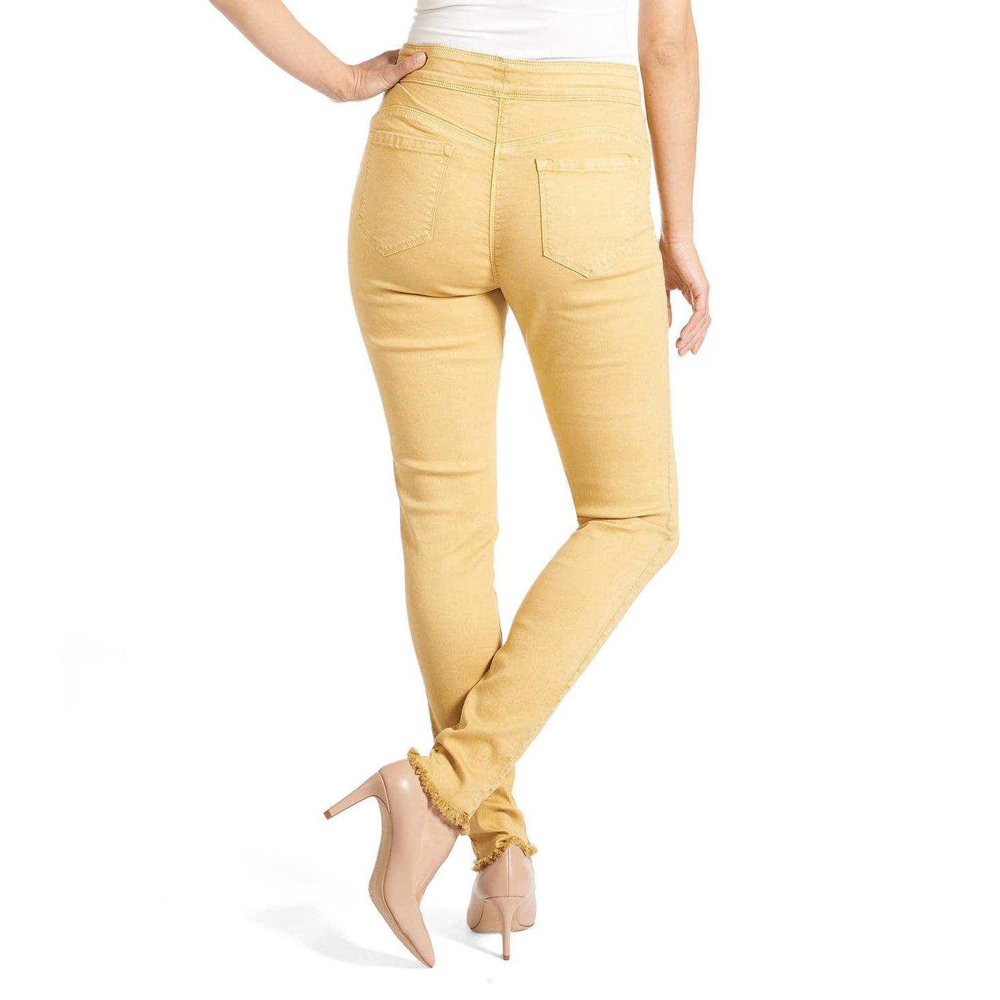 COCO + CARMEN - OMG Skinny Fringe Bottom Colored Jeans: Mustard / XL