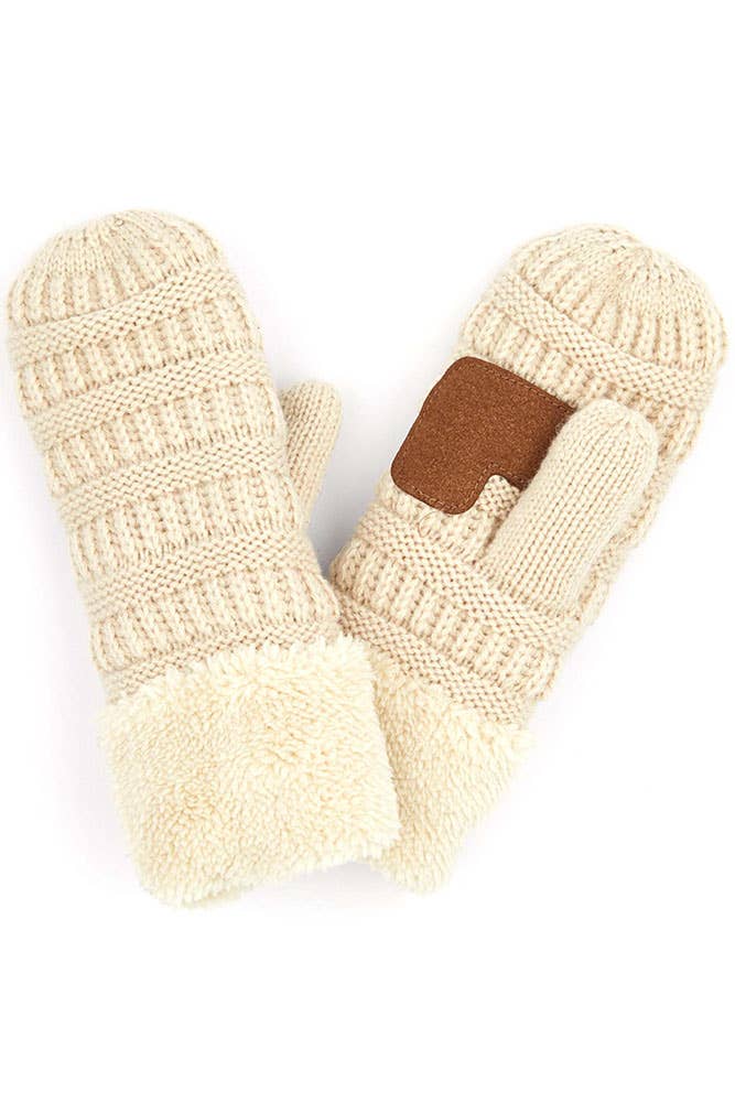 C.C Solid Color Knitted Mitten Gloves: Light Melange Gray