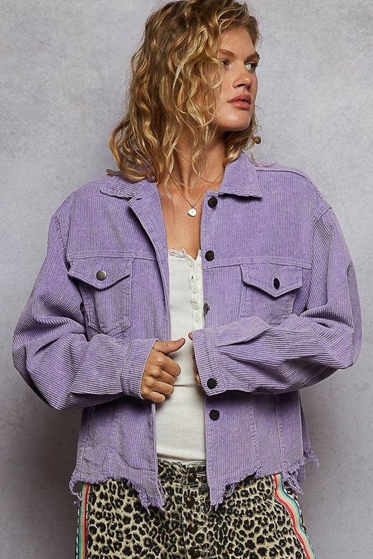 Pocket Front Button Down Corduroy Trucker Jacket
