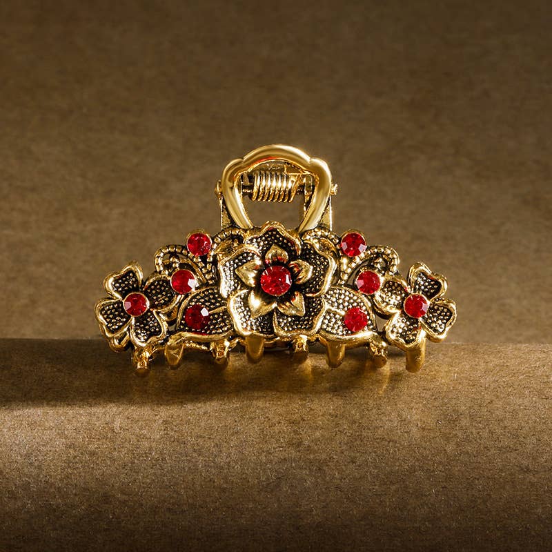 Vintage Boho Gems Flower Hair Claw Clip