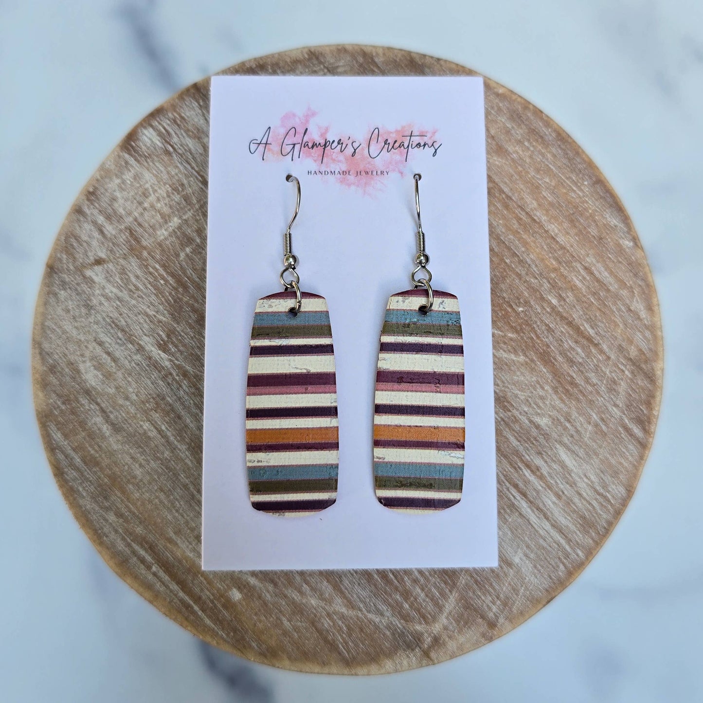 Fall Stripes Mini Bar Leather Earrings