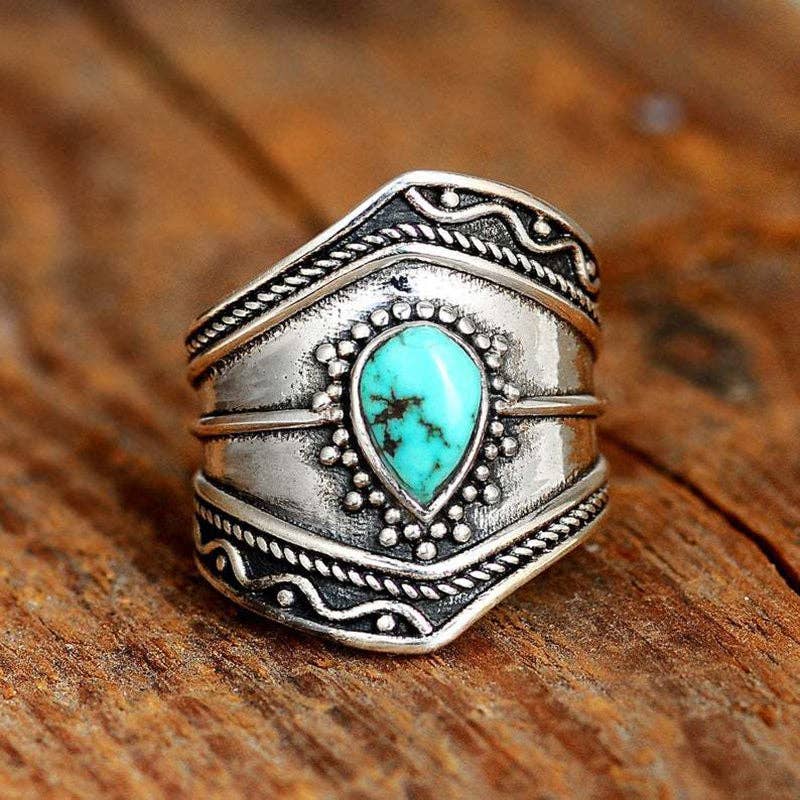 Boho Turquoise  Metal Ring