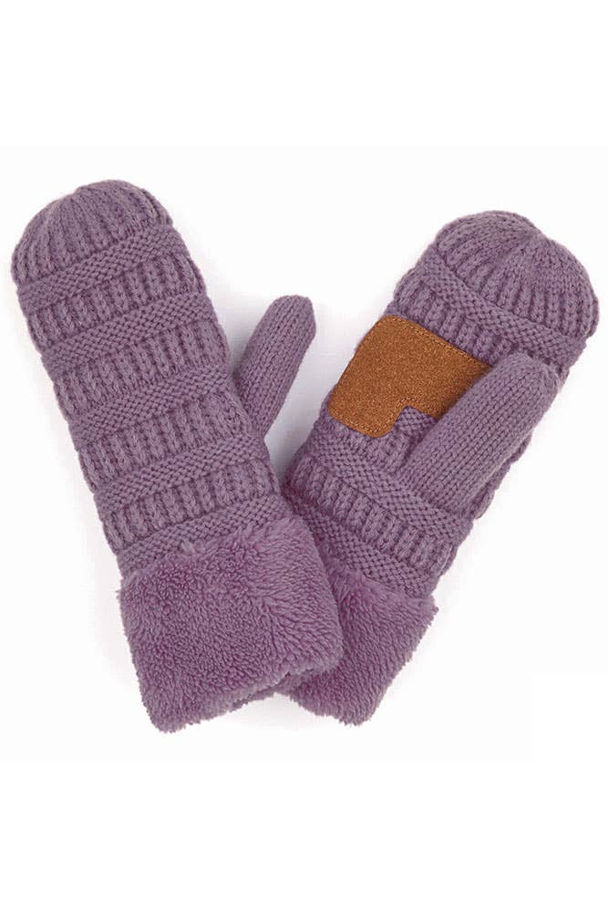C.C Solid Color Knitted Mitten Gloves: Light Melange Gray