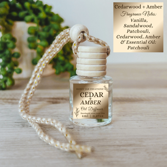 Hanging Car Diffuser | Cedarwood + Amber | Made in USA: Square Bottle