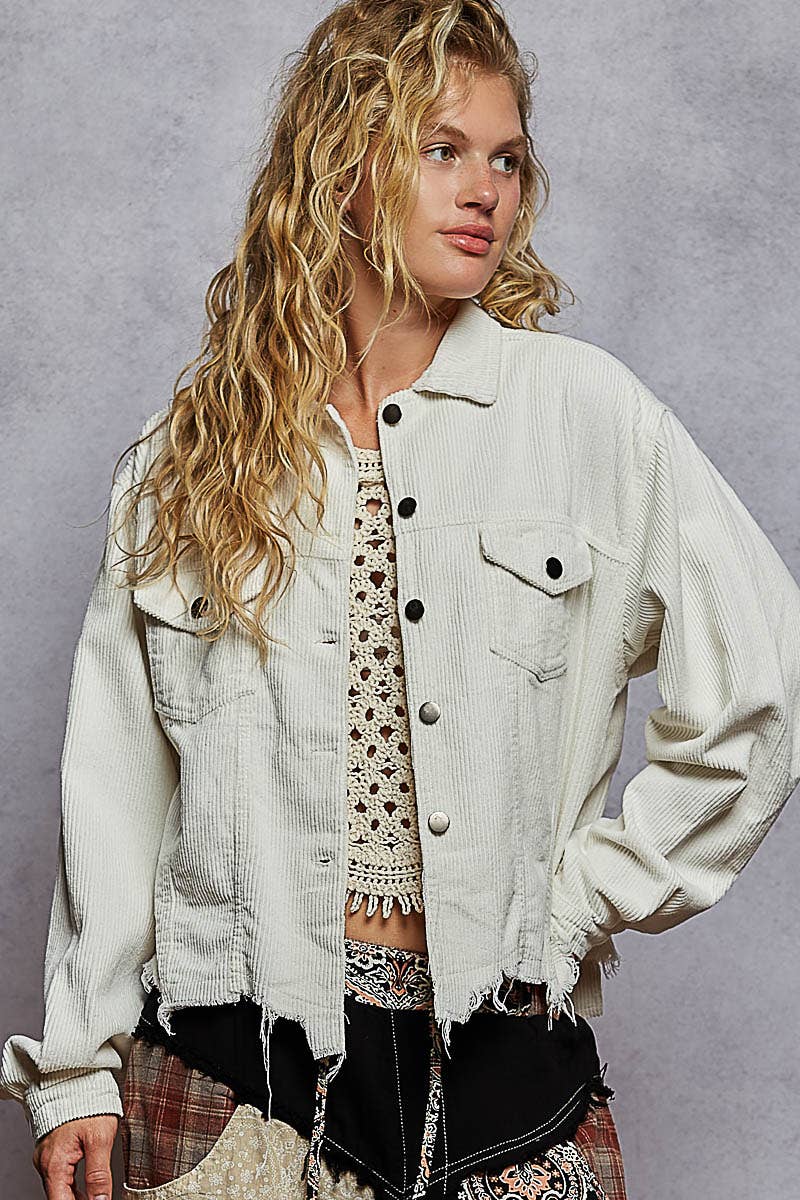 Pocket Front Button Down Corduroy Trucker Jacket