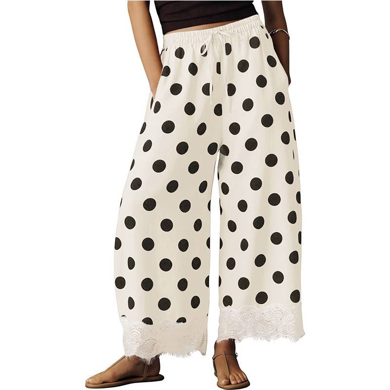 Polka Dot Elastic Waist Cropped Wide Leg Pants