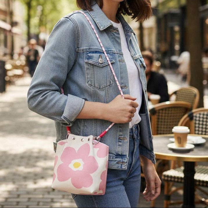 Flower Pattern Women's Knitted Bucket Bag