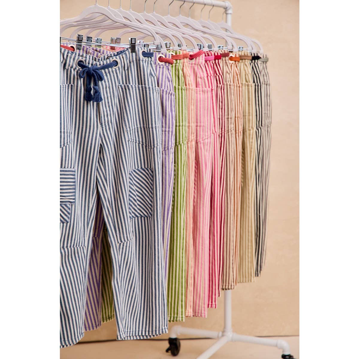 Striped Twill Barrel Pants: Mocha Brown