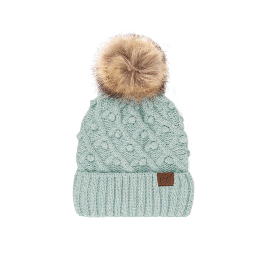 C.C Bobble Beanie Hat: Beige