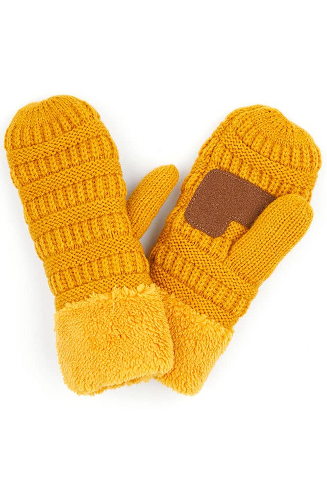 C.C Solid Color Knitted Mitten Gloves: Burgundy