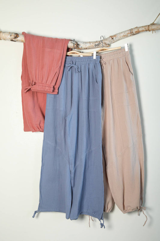Wide Leg Gauze Solid Pants