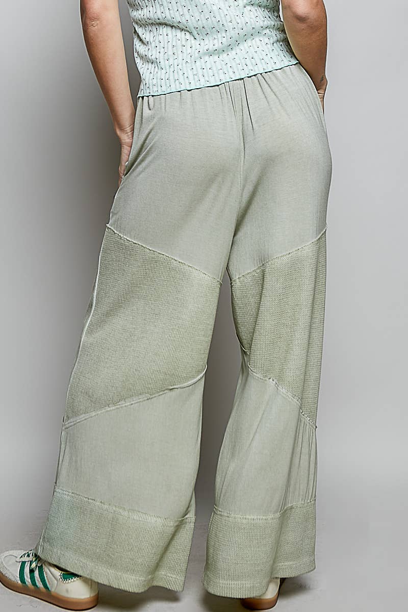 Contrast ribbed elastic waist casual knit culottes pants