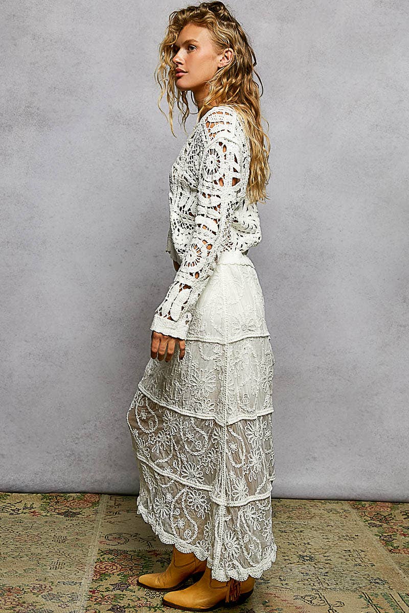 Crochet Floral Embroidery Lining Roomy Fit Skirt