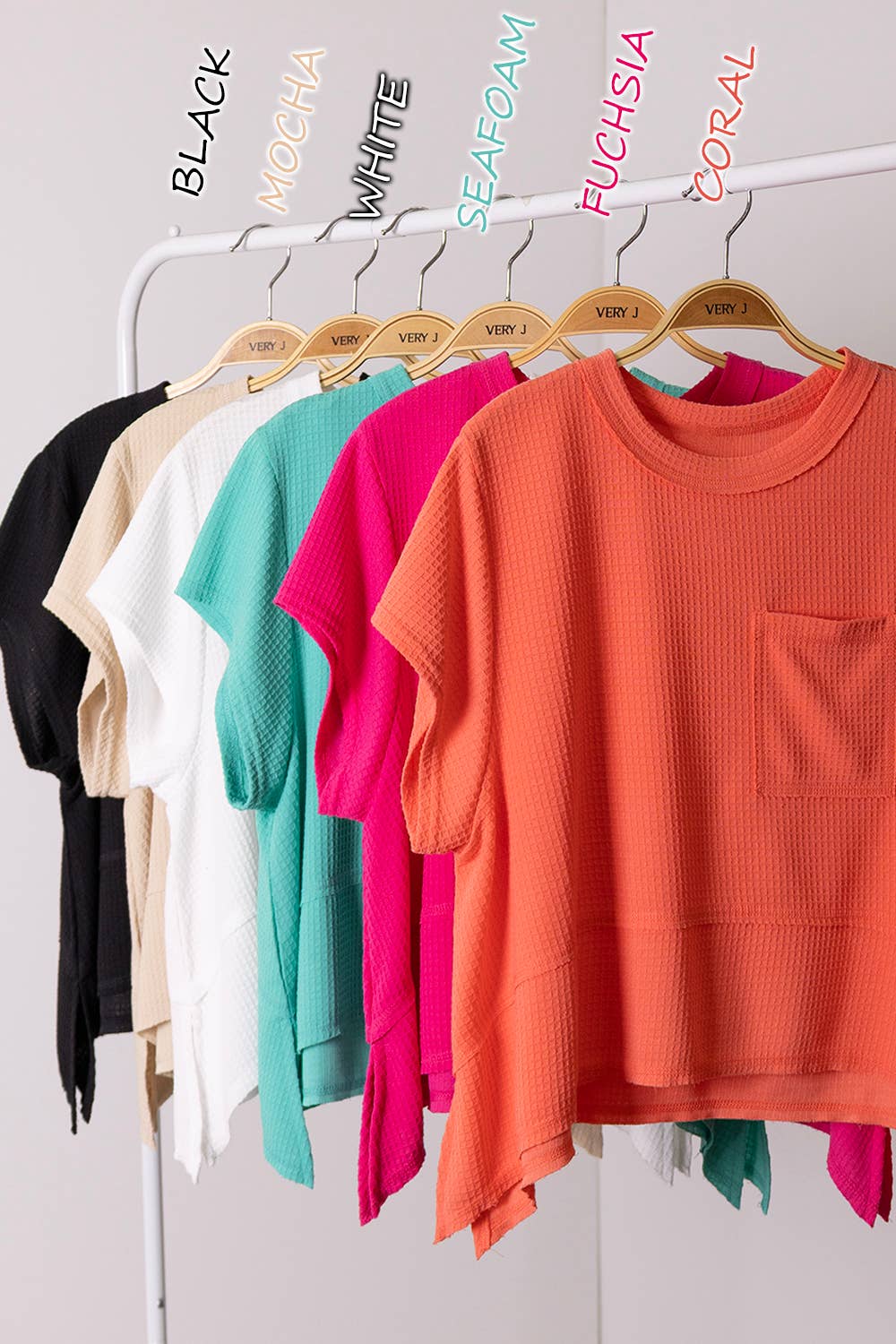 Flared Hem Waffle Knit Casual Top