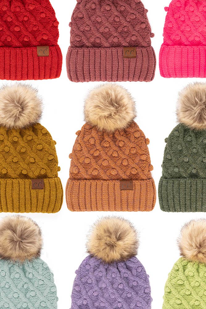 C.C Bobble Beanie Hat: Mustard