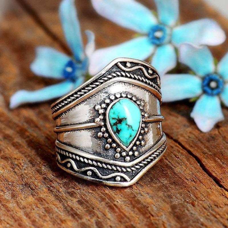 Boho Turquoise  Metal Ring