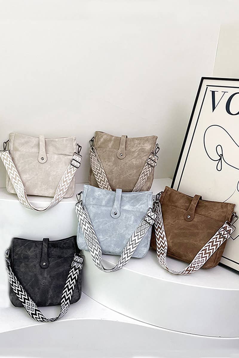 Distressed Faux Leather Crossbody Messenger Bag: LT MOCHA