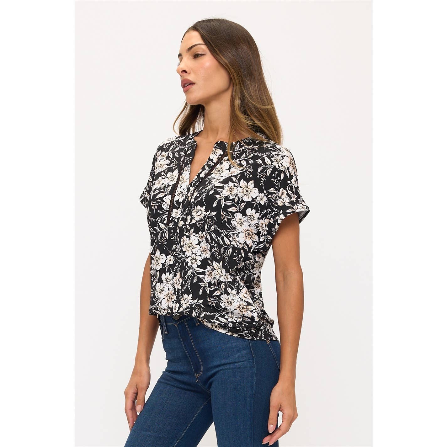 Floral Print Stretchy Knit Top