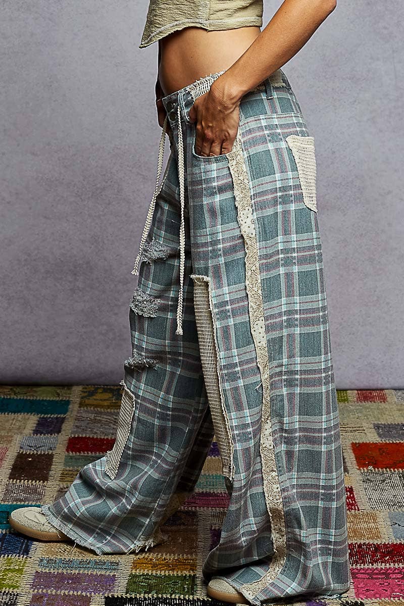 Stud Detail Woven Denim Pants
